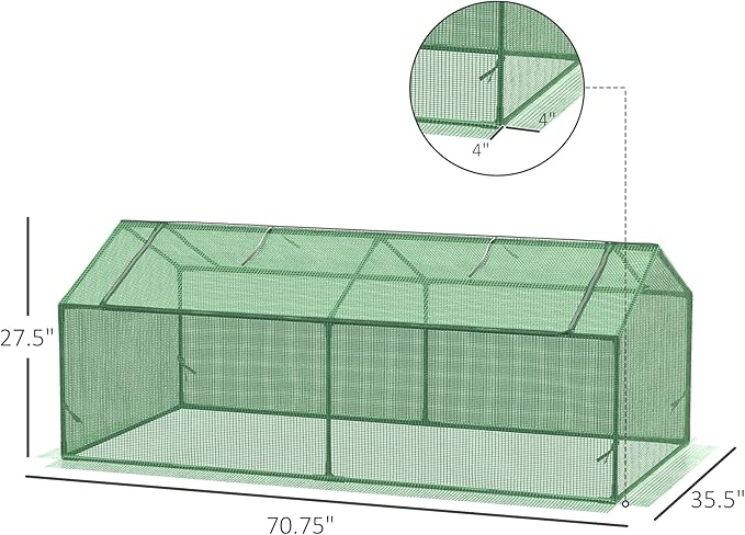 Outsunny 71" x 36" x 28" Mini Greenhouse Portable Hot House for Plants with Large Zipper Windows for Outdoor, Indoor, Garden, Green