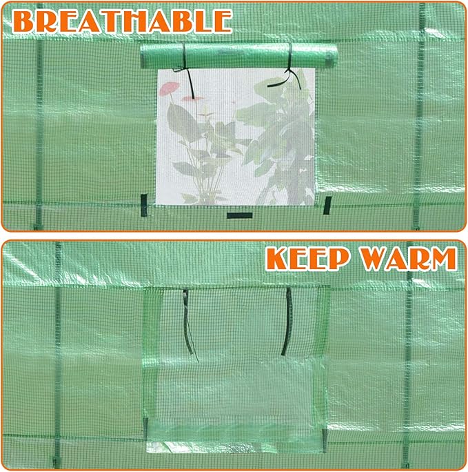 YardGrow Greenhouse Replacement Cover Larger Walk in Outdoor Plant Gardening Greenhouse (Frame Does NOT Included) (Green, 20'x10'x7')