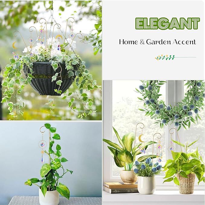 HDCRYSTALGIFTS 6 Pack Small Trellis for Potted Plants Indoor with Colorful Crystal Sun Catcher, 13.5'' Metal Plant Stake Suncatchers for Mini Potted Plant Decoration for Home Window Garden