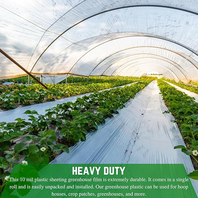 Farm Plastic Supply - String Reinforced 4 Year UV Resistant 10 mil Clear Greenhouse Plastic Sheeting - 4 Year UV Resistant Polyethylene Greenhouse Film, Hoop House Green House Cover (6' x 75')