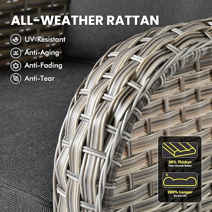 Outdoor Sectional Patio Furniture Set with Fire Pit Table and Swivel Rocking Chairs,11 Pieces Wicker Conversation Sets L Shaped Couch Out Door Sofa Outside Furniture for Garden Deck Yard,Black