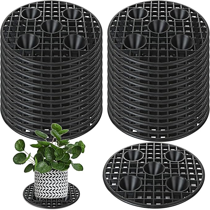QTLCOHD 24Pcs Plastic Plant Stands 8 Inch Black Plant Level Pot Elevator Patio & Deck Floor Protector for Indoor Outdoor Garden Flower Potted Plants