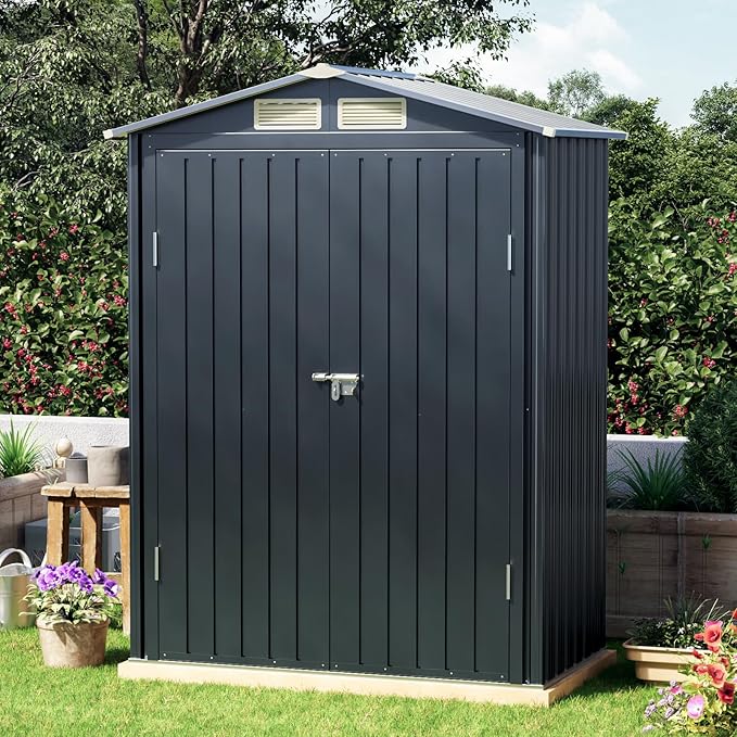 5x3 FT Outdoor Metal Storage Shed, Double Door, 1 Clear Window, Tool Shed for Garden, Patio, Backyard