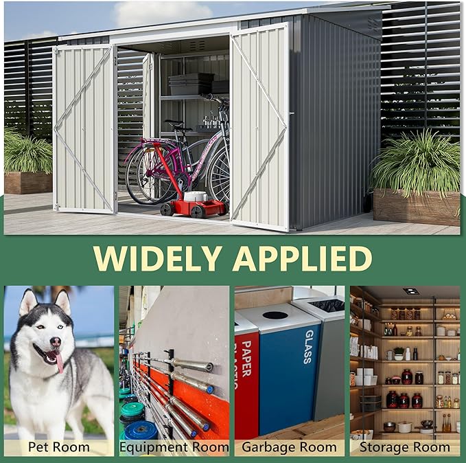 8x6FT Outdoor Storage Shed with Floor & 2 Lockable Doors,Metal Tool House W/ 2 Air Vents & Slpoed Roof,All Weather Waterproof Heavy Duty Stroage Unit for Backyard,Patio,Lawn,Garden,Gray