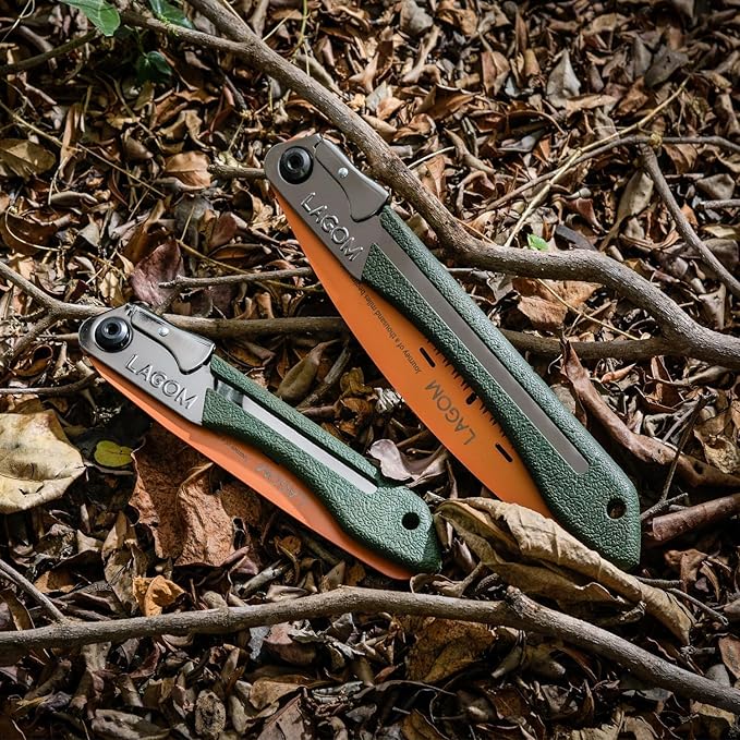 LAGOM Folding Camp Saws for Cutting Branches – 2 Pack (11.4" & 8.2") | SK5 Steel Blades, Ergonomic Handle, Secure Lock | Foldable Tool for Camping, Gardening, Survival, Kayaking, Outdoors