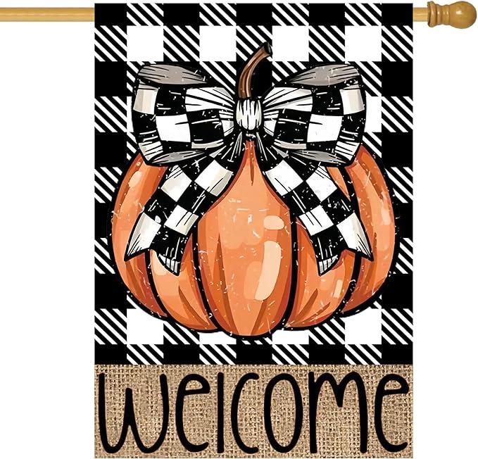 Fall Pumpkin House Flag 28x40 Double Sided, Welcome Fall Thanksgiving Large Garden Flags for Outside, Autumn Holiday Yard Flag Outdoor Seasonal Decorations for Home