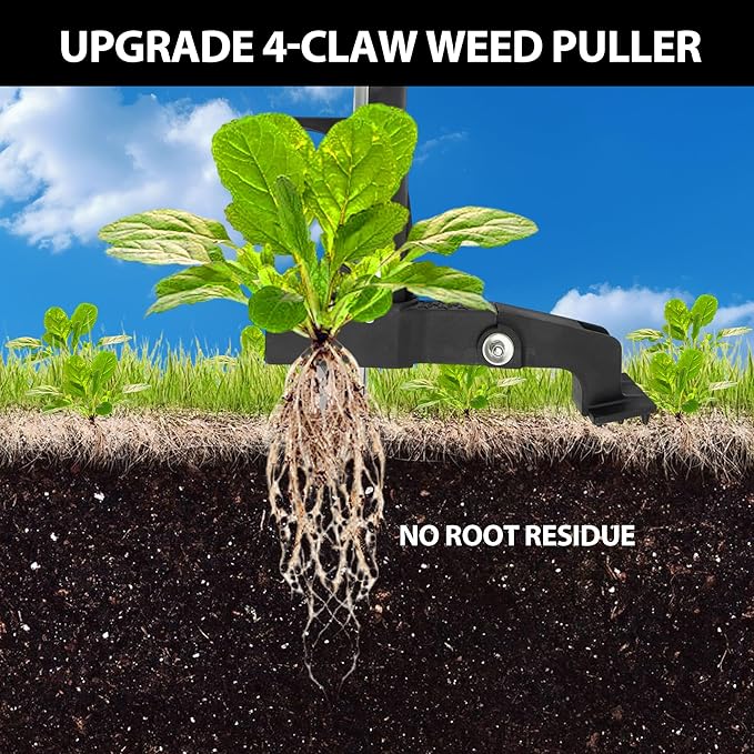 MAZING 4-Claw 39" Weed Puller Tool, Length Adjustable Detachable Weed Remover, Stainless Steel Claws Weed Picker and Grabber, Stand Up Weed Root Pulling Tool for Lawn, Yard, Garden, Patio