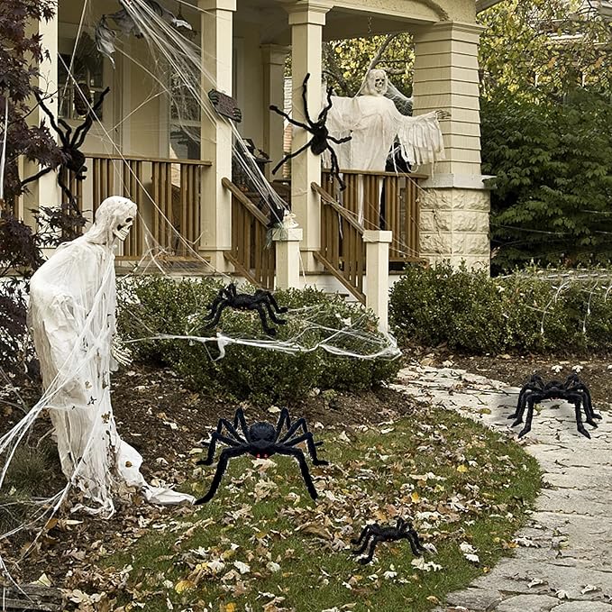 6 Pcs Halloween Spiders Decorations, Giant Hairy Spiders Halloween Decorations Indoor Outdoor Decor