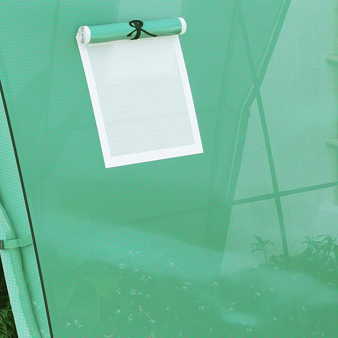 Outsunny 6' x 6' x 6.6' Hoop House Greenhouse with Sandbags and Hemmed PE Cover, Walk-in Tunnel Green House with 2 Doors and Screen Windows, Portable Greenhouse Gardening Plant Hot House, Green