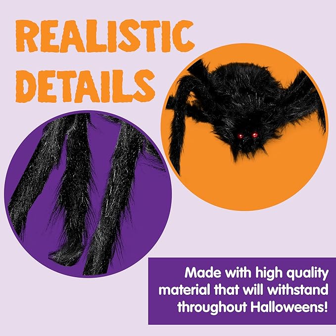 JOYIN 2 Pack 4 Ft Halloween Spider Decorations Outdoor, Scary Large Giant Spiders with Adjustable Legs for Halloween Outside Decor, Yard Lawn Indoor Haunted House Props