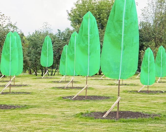 EAONE 4 Pack Plant Covers Freeze Protection, 47x71'' Winter Frosts Cloth for Outdoor Plants, Reusable Frost Blankets Drawstring Bags for Cold Freeze Sun Protection Bird Insect Prevention, Green