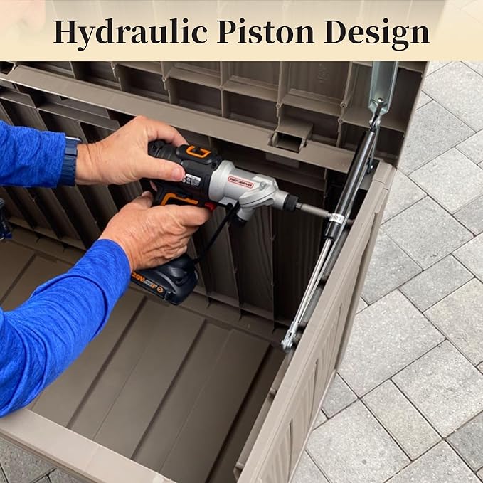 270 Gallon Waterproof Deck Box, Lockable Resin Storage Box for Patio Furniture Cushions Garden Tools and Outdoor Delivery Storage, Coffee