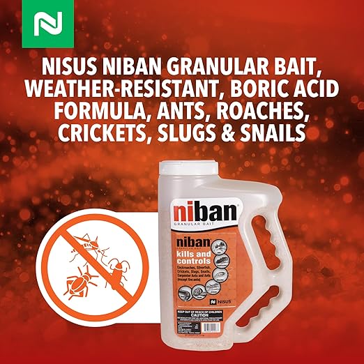 Nisus Niban Granular Bait, Weather-Resistant, Boric Acid Formula, Ants, Roaches, Crickets, Slugs & Snails, Indoor/Outdoor Use, 4 lbs