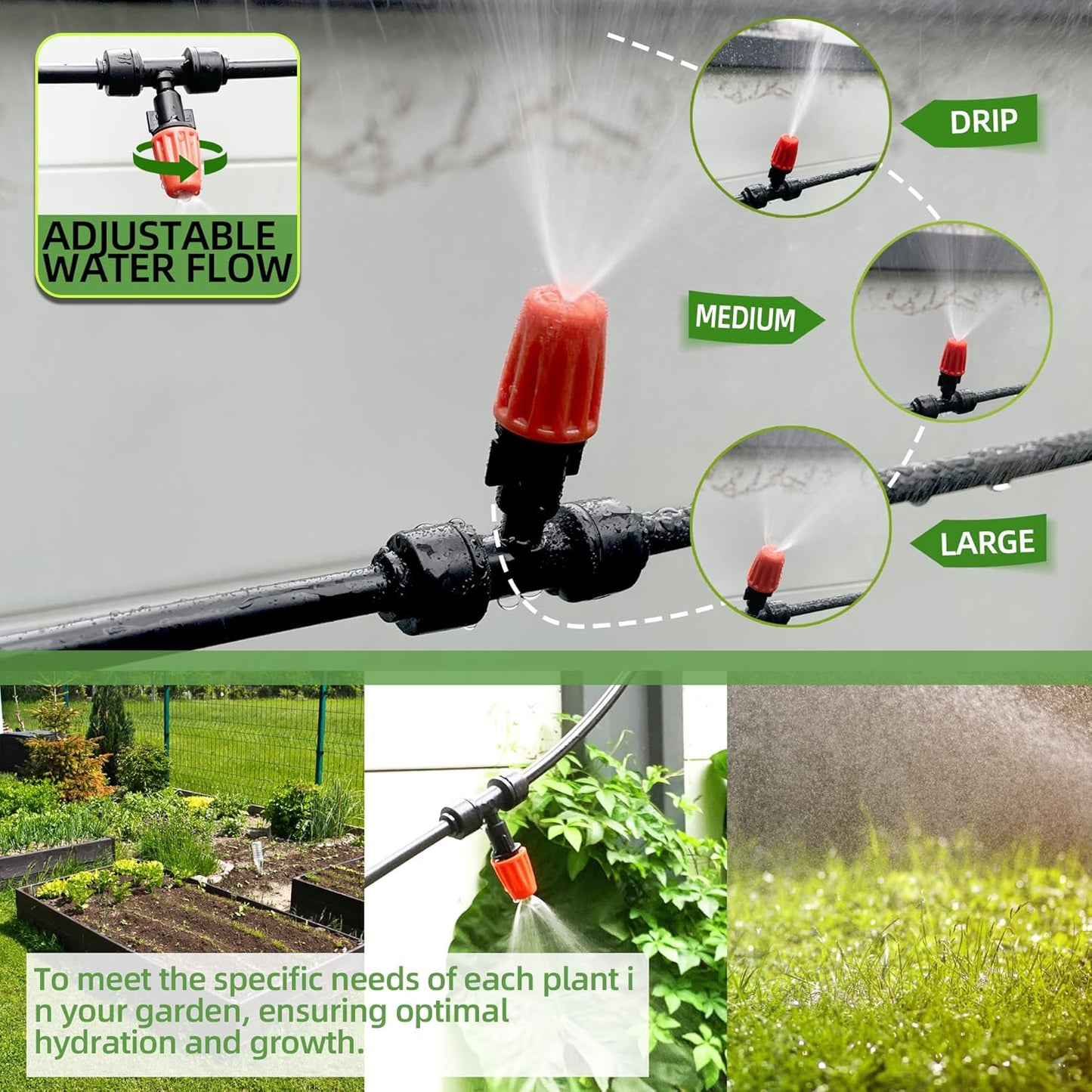 40PCS Push-to-Fit Drip Irrigation Micro Spray Emitters for 1/4 inch Irrigation Tubing, Three-Way Adjustable Atomizing Nozzle, Irrigation Dripper Sprinklers for Garden Greenhouse Agricultural