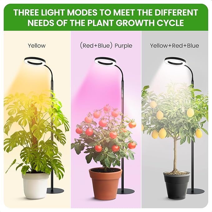 Grow Light for Indoor Plants,Upgrade Controller,Red Blue White Full Spectrum 95 LED Bulbs,60IN Stand Tall, Auto Timer, Stable Base,10 Dimmable Halo Floor Growth Lamp for Large Small Plant