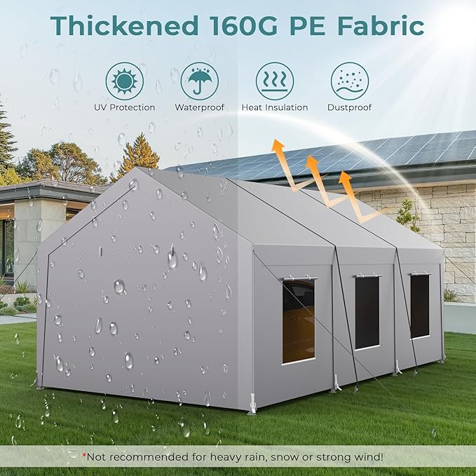 Carport 10x20 ft Heavy Duty, Car Port with Reinforced Steel Frame and 6 Roll-up Windows, Portable Garage with Sturdy Ground Nails, Waterproof All-Season Car Canopy for Boat, Truck, Grey