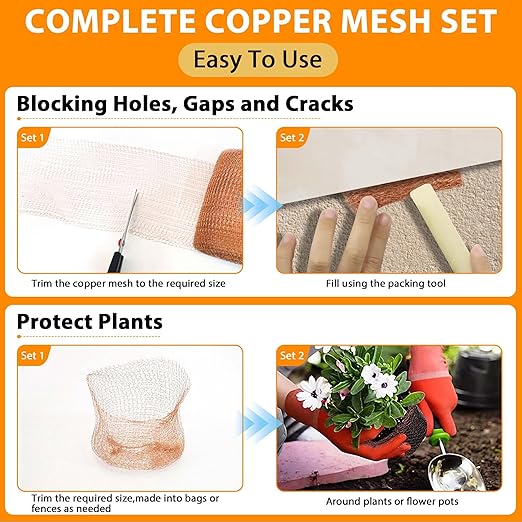 Copper Mesh Roll, 5in x 100ft Copper Mesh Barrier for Blocking Holes,Gaps,Cracks,Seals Water Openings in Gardens & Houses