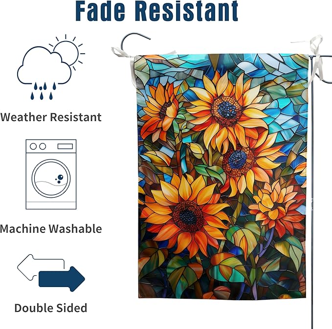 Fall Sunflower Garden Flag 12x18 Double Sided Small Autumn Flags for Outside Thanksgiving Outdoor Flag Stained Glass Floral Yard Flags Fall Porch Lawn Flags Decorative