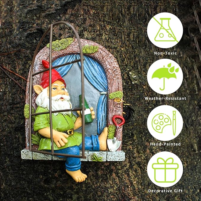 Gnome Tree Hugger, Funny Garden Gnome Resin Statue, Outdoor Ornaments Decor, Whimsical Tree Sculpture Peeker, Patio Yard Lawn Porch Decoration, Gardening Gifts