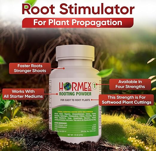 Hormex Rooting Powder #1 (0.10 IBA) - Rooting Hormone for Delicate Houseplants, Garden Herbs & Succulent Cuttings - Plant Root Stimulator for Cloning - Strong Roots for Maximum Propagation Success