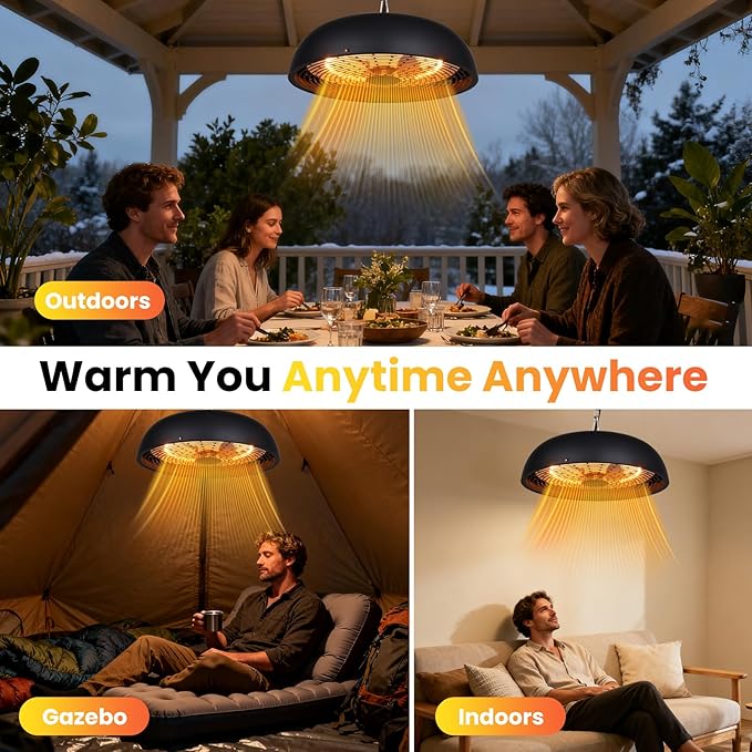 Infrared Electric Patio Heater, 1500W Outdoor Heaters for Patio with Overheat Protection,1500W Hanging Ceiling Mounted Infrared Patio Heater with IP55