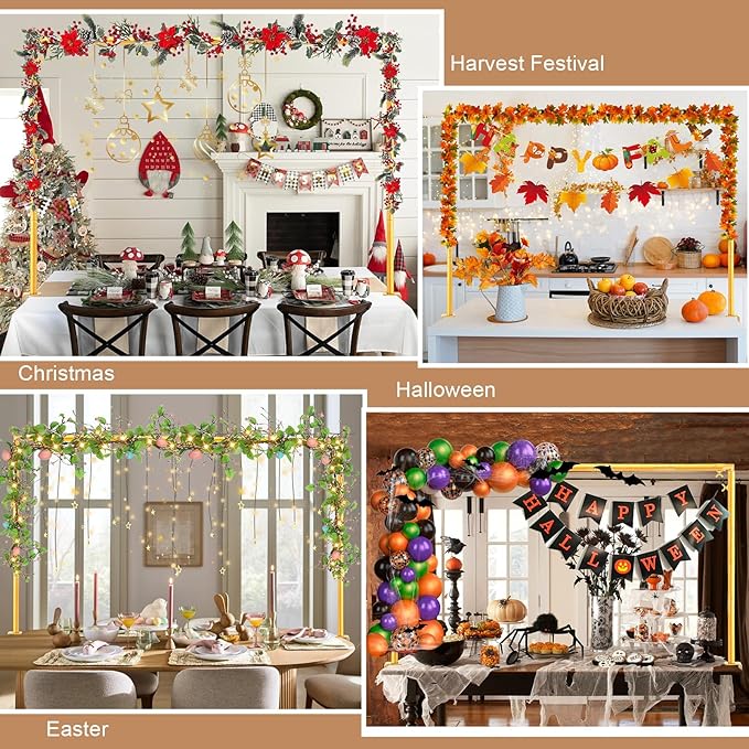 Over The Table Rod Stand with Clamps Adjustable 31-110 in Length 31-64 in Height Gold Table Balloon Arch Hanging Stand with Storage Bag for Halloween Christmas Wedding Birthday Party Decoration