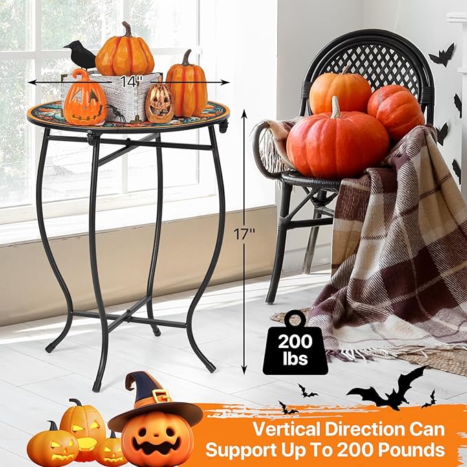 Round Side Table, Indoor Outdoor Small Side Table, Weather Resistant Metal Table for Livingroom Patio Balcony Yard Porch Garden, 17 Inch Heigh Patio Accent Table Plant Stand