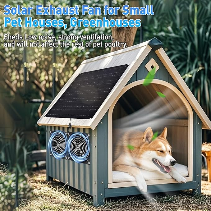 Solar Powered Fan, Solar Panel Fan 15W Solar Ventilation Exhaust Fan Waterproof for Outdoor Shed Chicken Coops Greenhouse Doghouses Pet House for Intake or Exhaust Air Cooling