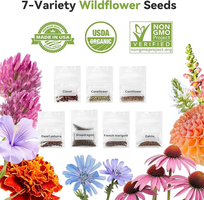 inbloom 12-Pod Flower Seed Pod Kit for AeroGarden, iDOO, Ahopegarden, MUFGA Hydroponic Growing System, Included French Marigold, Snapdragon, Dwarf Petunia, Coneflower, Dahlia, Cornflower, 400+ Seeds