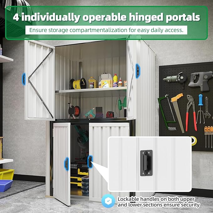 AECOJOY Outdoor Storage Cabinet, Outdoor Cabinets Waterproof with Shelves, Large Lockable Storage Cabinet Metal Vertical Storage Shed Tall Weatherproof Garden Sheds & Outdoor Storage White