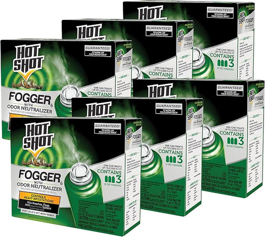 Hot Shot Pest Control Fogger, Kills Roaches, Ants, Spiders & Other Insects On Contact, Controls Heavy Infestations Indoorsy, 6-pack - 18-count