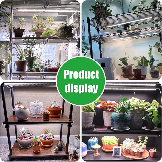 16‘’ LED Grow Light Strips for Indoor Plants，Full Spectrum 120 LEDs with 4 Install Methods, 6/12/16H Timer, 10 Dimmable Levels, 3 Switch Modes for Seedling Succulent Sunlike Strip (2 Head 1 Pack)