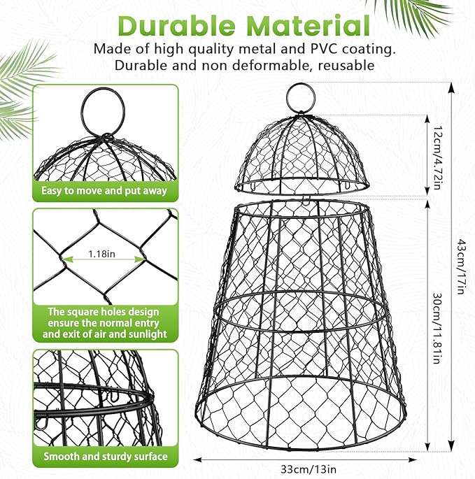 6 Pcs Garden Cloches for Plants, Metal Extra Large Chicken Wire Cloche Plant Covers, Garden Netting Plant Protectors from Animals to Keep Squirrel, Rabbit, Chicken and Bird Out 17" H x 13" D Black