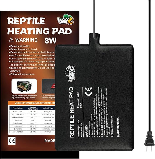 LUCKY HERP Reptile Heat Pad 6x8 Inch 8W Under Tank Terrarium Heating Mat, Reptile Heat Mat, Reptile Heating Pad for Turtle, Lizard, Hermit Crab, Frog, Snake