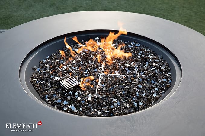 Elementi+ | Nimes Gas Fire Pit Cast Concrete 40" Dia. Round Fire Table, Outdoor Fire Pit Electronic Ignition | Canvas Cover, Fire Glass and Burner Lid Included | Dark Gray | Natural Gas