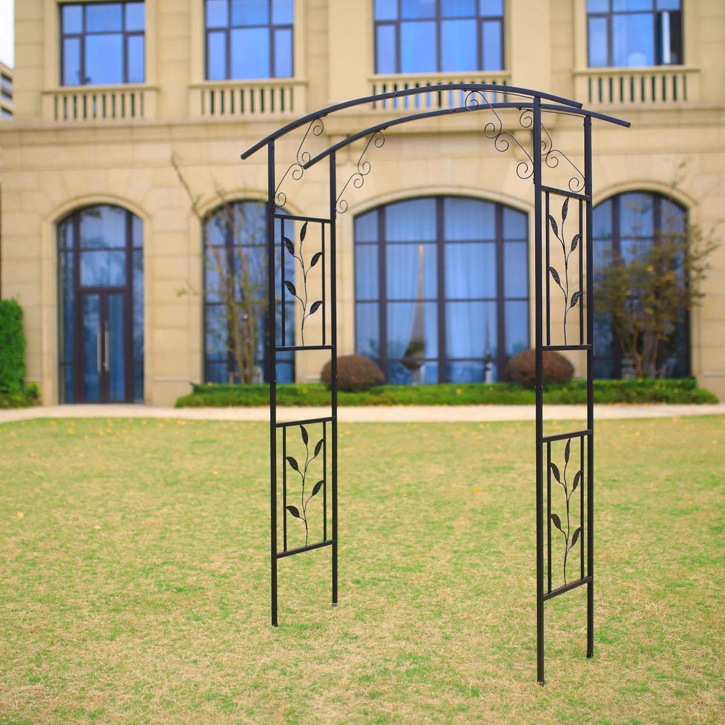 Steel Garden Arch, 6'10" High x 4'11" Wide, Garden Arbor for Various Climbing Plant, Outdoor Garden Lawn Backyard