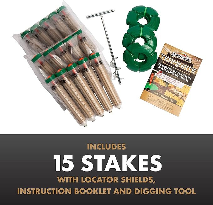 Spectracide Terminate Termite Detection & Killing Stakes, Kills Foraging Termites, Detects Termite Activity, 15 Count