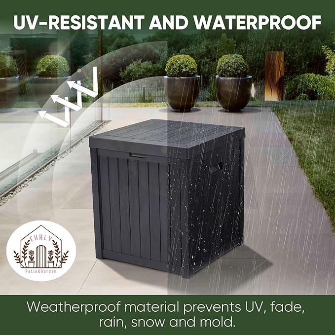 Deck Box, 51 Gallon Package Bin Delivery Box for Outside Front Porch, Small Patio Outdoor Storage Boxes Waterproof, UV Resistant Plastic Resin Pool Storage Bins with lids, Grey