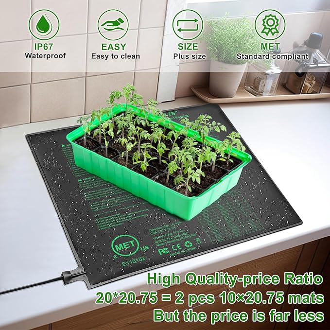 Bestio Waterproof Seedling Heat Mat, 20×20.75 in Heat Mats for Seed Starting, MET Certified Seed Mat, Suitable for Indoor Gardening, Germination