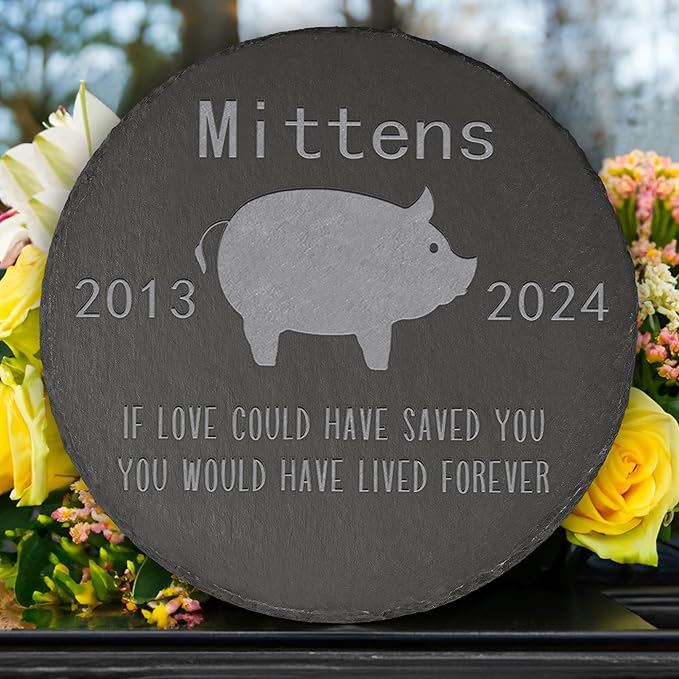 Pig Memorial Stone Pig Garden Statue - Pig Memorial Gifts - Pig Tombstone - Pig Loss Gift - Loss of Pet Pig - Round