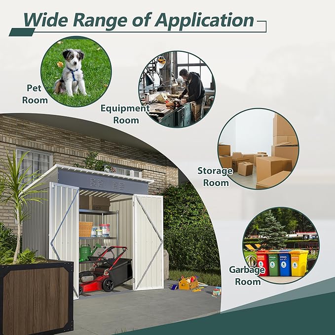 10X8 FT Outdoor Storage Shed, All Weather Metal Sheds with Lockable Doors, Tool Shed for Garden, Patio, Backyard, Lawn (Grey with Floor Frame, 6x4 ft)