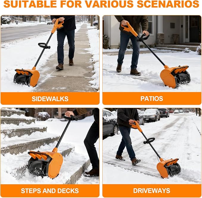 Electric Snow Shovel-Cordless Snow Removal Kit with Direction Plate & Dual-Safety Switch,Max 10" Throw Distance