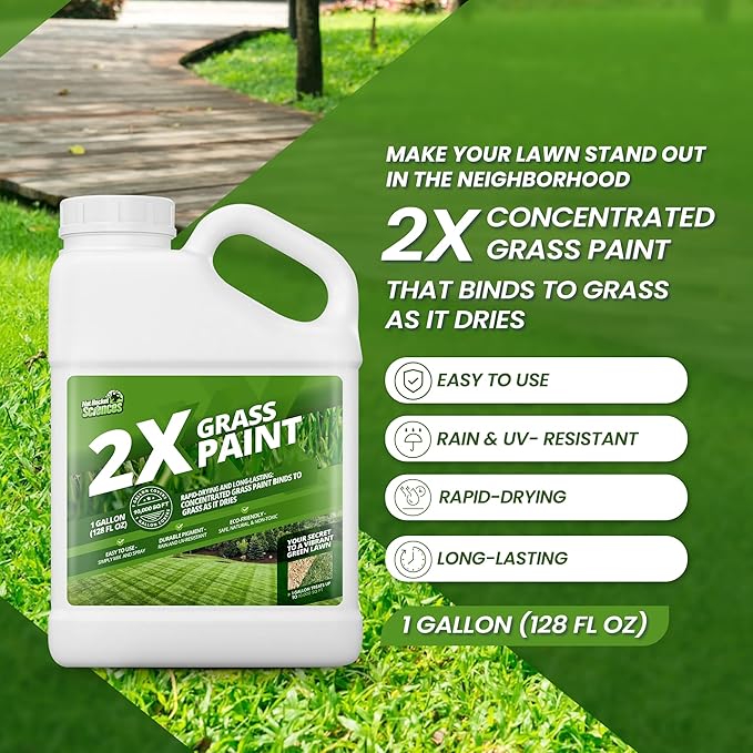 2X Green Grass Paint for Lawn, Ideal Turf Paint for Grass & Green Lawn Paint to Renew Discolored Lawns, Concentrated Grass Spray Paint, Green Grass Lawn Spray for Vibrant, Green Lawns, 1 Gallon