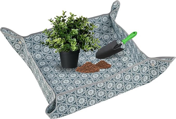 Heavy-Duty Waterproof – Indoor Plant Transplanting & Mess Control Mat, Thick Succulent Potting Tray for Soil Change, Spill-Proof Gardening & Pet Grooming Mat (S - 26.8"X26.8")