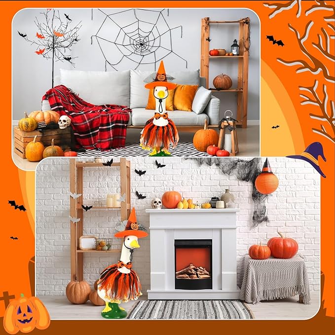 3 Pcs Halloween Porch Goose Outfits,Porch Goose Halloween Costume Pumpkins Style Goose Outfit Bow Tie and Hat for Garden Decoration Party Patio Yard Orange
