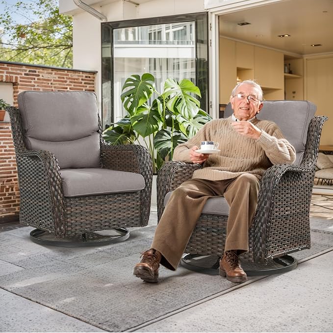 Outdoor Chair Cushions 3 Packs - Outside High Back Comfortable Thickened Pillow 22x24 with Zipper Cover for Patio Rocking Swivel Chairs Loveseat Sofa – Grey/Crescent