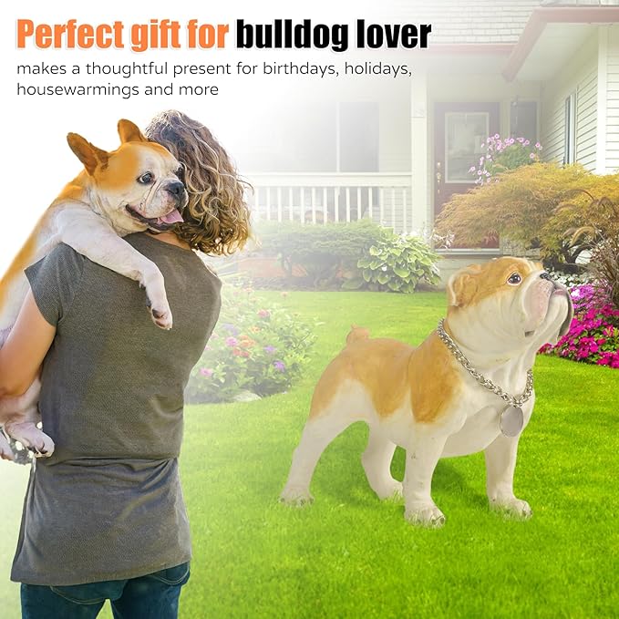 Adorable Standing English Bulldog Puppy Garden Statue, Cute Decorative Resin Figurine for Backyard, Porch, Lawn, Patio for Dog Lovers