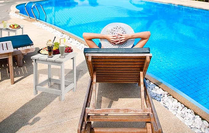 LZRS Adirondack Square Outdoor Side Table for Patio, Pool Composite Patio Table,HDPE End Tables for Backyard,Pool, Indoor Companion, Easy Maintenance & Weather Resistant(Sand)