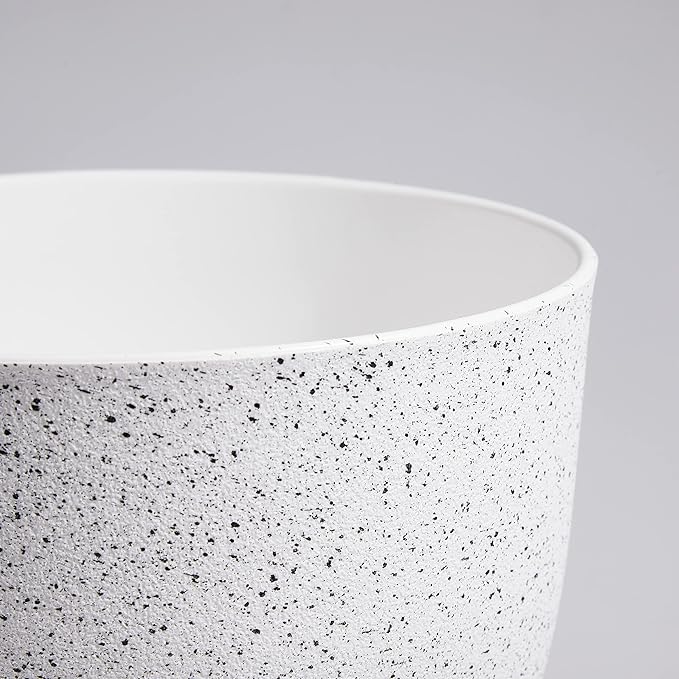 Giraffe Creation 12/10/9 Set of 3 Speckled White Plant Pots, Modern Indoor & Outdoor Planters with Drainage Holes and Saucers