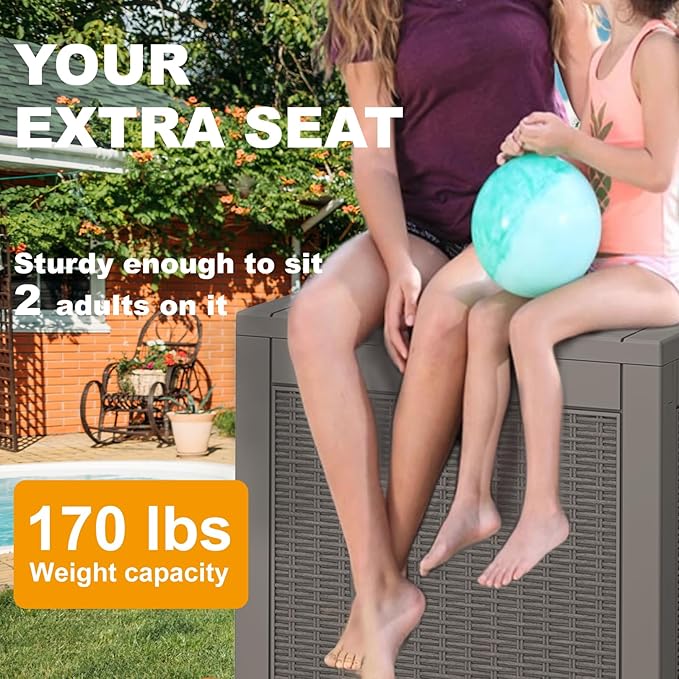 NUNU LAB 31 Gallon Outdoor Storage Box Waterproof,Indoor Outside Deck Boxes,Backyard Storage Bin For Package Delivery,Garden Tools,Patio Cushions,Pool Accessories,Storage Bench Lockable Lid